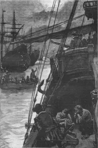 Peru Prints: The first English ship in the Pacific: Sir Francis Drakes Golden Hind at Lima, 1579 (1908)