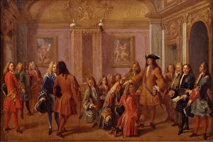 First Ennoblement of the Knights of the Order of Saint-Louis by Louis XIV in Versailles on 8 May 169 Artist: Marot