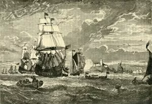 Rowing Gallery: The First Fleet of the East India Company Leaving Woolwich, 1601, (1890.) Creator: Unknown