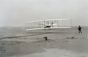 Aviation Prints: First flight of Wright brothers aircraft, Kitty Hawk, North Carolina, USA, December 17
