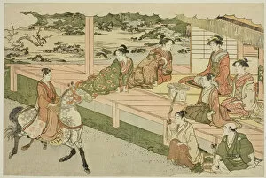 The First Horseback Ride of the New Year (Uma norizome), from the illustrated book... c. 1787. Creator: Torii Kiyonaga