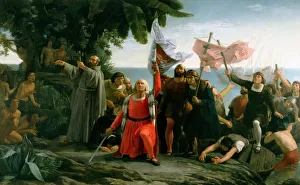 Fleet Prints: First landing of Christopher Columbus in America, 1862. Creator: Puebla Tolin