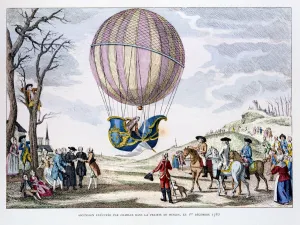Noel Prints: First manned flight in a hydrogen balloon, France, 1 December 1783 (1887)