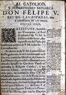 Images Dated 9th February 2013: First page of the book Comentarios Reales (Royal Commentaries), edition of 1723