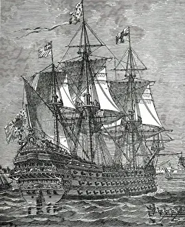 Galleon Prints: A first-rate ship of the line of the 17th century, (1894). Creator: Unknown