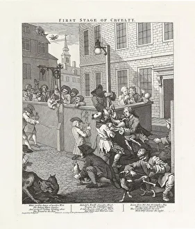 First stage of cruelty. Series The four stages of cruelty, 1751. Creator: Hogarth, William (1697-1764). First stage of cruelty. Series The four stages of cruelty, 1751. Creator: Hogarth, William (1697-1764)