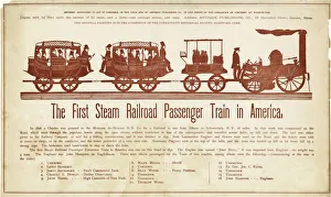 American School 19th Century Prints: The First Steam Railroad Passenger Train in America, c. 1870