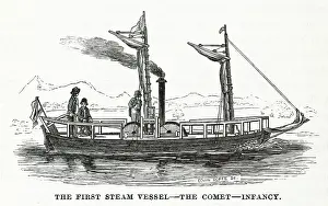 Steamboat Prints: The first steam vessel - the Comet - infancy, 1858. Creator: Edwin Roffe