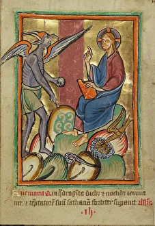 Illuminations Painting Prints: The First Temptation, about 1190-1200; text added about 1480-1490. Creator: Unknown