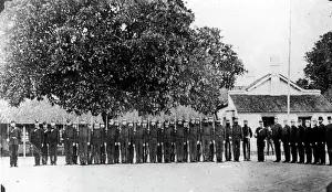 Penal Colony Prints: First troops assembled in Brisbane. Creator: Unknown