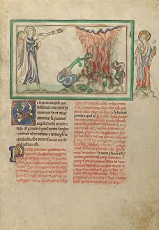 The First Trumpet: Hail and Fire Fall from Heaven; Dyson Perrins Apocalypse, about 1255-1260. Creator: Unknown