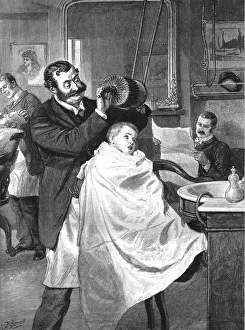 His First Visit to the Barber's--'Hard or Medium, Sir?, 1890. Creator: Unknown