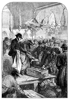 Staniland Charles Joseph Prints: A fish auction in Columbia Market, 1871. Creator: Unknown