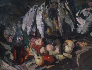 Korovin Prints: Fish, vine and fruits, 1916. Artist: Korovin, Konstantin Alexeyevich (1861-1939)