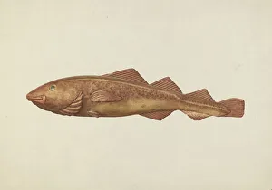 Ingrid Selmer Larsen Prints: Fish Woodcarving, probably 1938. Creator: Ingrid Selmer-Larsen