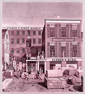 Bowery Prints: Fisher & Birds Marble Yard, 287 Bowery, New York, ca. 1836. Creator: John Baker