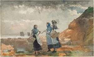 Three Fisher Girls, Tynemouth, 1881. Creator: Winslow Homer