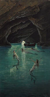 Images Dated 23rd May 2018: Fisherman and Mermaids in the blue Grotto on Capri