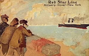 Ocean Liner Gallery: Fisherman and sailors watching a Red Star ocean liner, c1900. Creator: Unknown