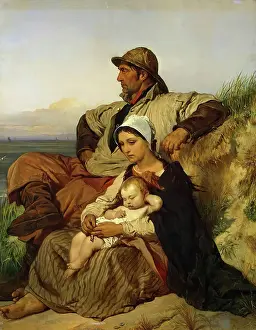Sitting On Ground Prints: Fisherman's Family, 1848. Creator: Louis Gallait