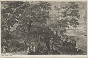 Gillis Sadeler Ii Prints: Fishermen by an Island Watermill, 1610/1615. Creators: Aegidius Sadeler II, Pieter Stevens