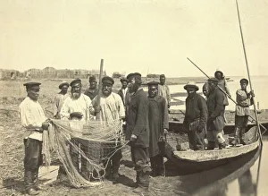 Slavic Prints: Fishermen on Lake Zaisan, 1909. Creator: Nikolai Georgievich Katanaev