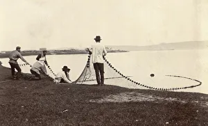 Irkutsk Prints: Fishermen with a net in their hands