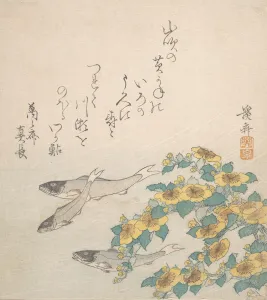 Keisai Eisen Prints: Fishes Swimming with Yellow Flowers, ca. 1830. Creator: Ikeda Eisen