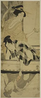 Fishing beneath a Bridge, Japan, c. 1800. Creator: Kitagawa Utamaro