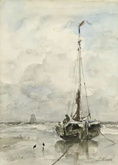 Laridae Prints: Fishing boat on the beach, 1847-1899. Creator: Jacob Henricus Maris