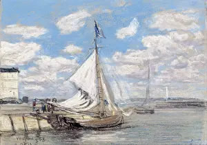 Eugene Boudin Prints: Fishing Boat in Honfleur Harbor, 1858. Creator: Eugene Louis Boudin