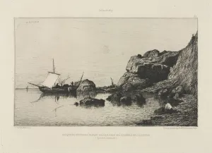Adolphe Appian French Prints: Fishing boat making a port of call at the rocks of Collioure