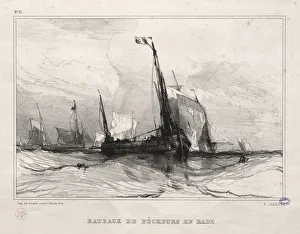 Fishing Boats at Anchor, 1836. Creator: Eugene Isabey (French, 1803-1886)