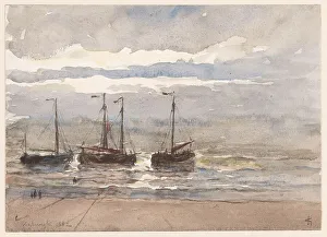 Rising Prints: Fishing boats on the beach of Katwijk at rising tide, 1882. Creator: Carel Nicolaas Storm