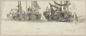 Fishing boats on the beach of Scheveningen, 1839. Creator: Willem Roelofs