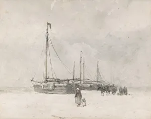 Anton Mauve Gallery: Fishing Boats on the Beach in Winter, mid to late 19th century. Creator: Anton Mauve