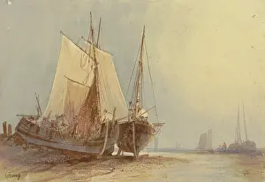 Seascape Prints: Fishing boats in the evening, 19th century. Creator: Frantz