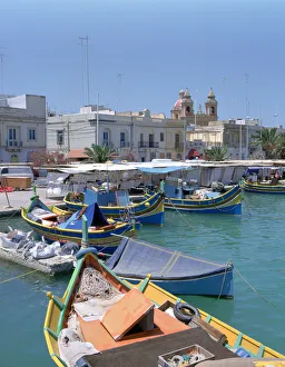 Maltese Prints: Fishing boats in the harbour, Marsaxlokk, Malta