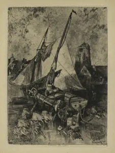 Fishing Boats, Normandy (Environ de Caen), c. 1862-1864. Creator: Louis Adolphe Hervier (French