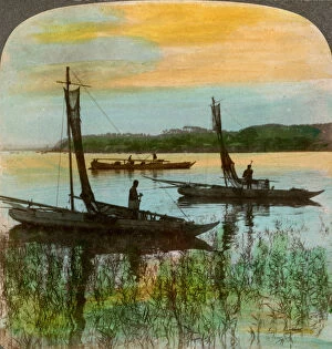 Images Dated 15th January 2008: Fishing boats at sunset near Yokohama, Japan, 1904.Artist: Underwood & Underwood