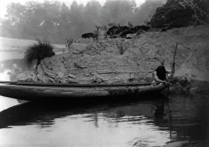 Subsistence Prints: Fishing from canoe-Hupa, 1923. Creator: Edward Sheriff Curtis