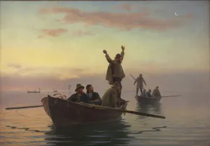 Anchor Prints: Fishing with drift net, early morning, 1880. Creator: Anton Laurids Johannes Dorph