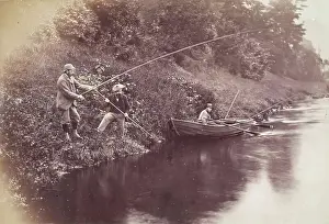 Fishing Rods Prints: Fishing Party, Perthshire, from an album compiled by Sir John Everett Millais