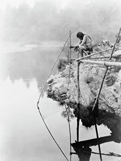 Subsistence Prints: Fishing from a platform, c1923. Creator: Edward Sheriff Curtis