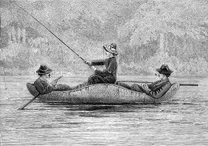 Canoe Prints: Fishing on the Ristigouche, in Canada - drawing by Princess Louise, 1880. Creator: Unknown