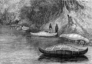 Canoe Prints: Fishing on the Ristigouche, in Canada - drawing by Princess Louise, 1880. Creator: Unknown