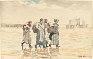 Tide Gallery: Four Fishwives on the Beach, 1881. Creator: Winslow Homer