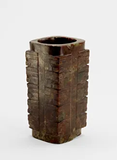Five-tier tube (cong ?) with masks, Late Neolithic period, ca. 3300-2250 BCE