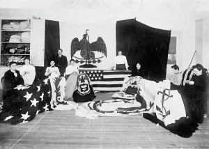 Colombian Prints: Flag Factory, 1913. Creator: Harris & Ewing. Flag Factory, 1913. Creator: Harris & Ewing