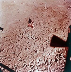 Aldrin Gallery: US flag on the Moon, Apollo 11 mission, July 1969. Creator: Armstrong
